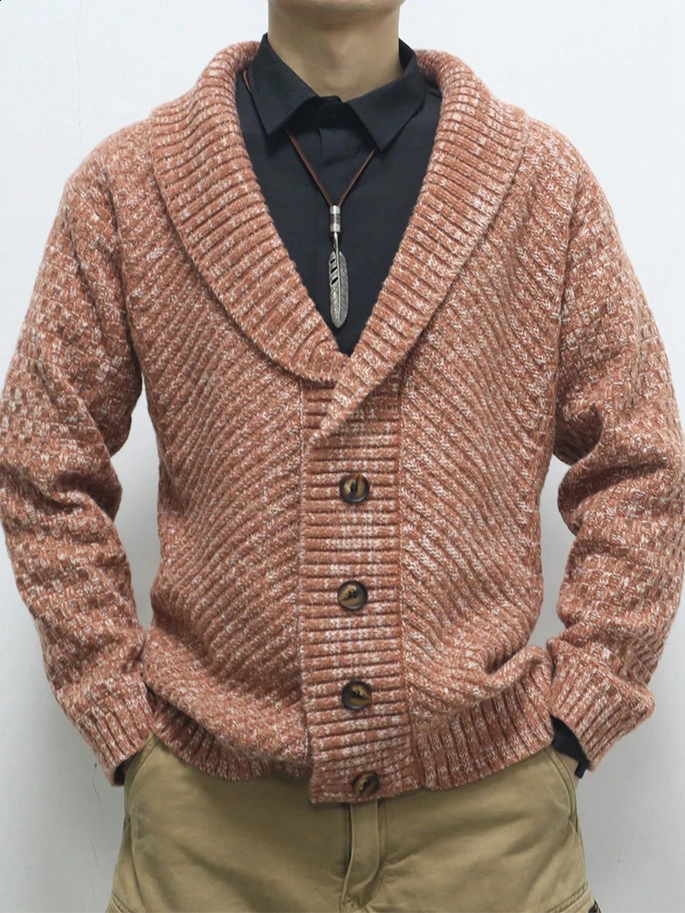 2024 Fall Winter Warm Thick Knit Jackets Men Vintage Buttonup Turndown Collar Sweater Jacket Casual Mens Knitting Sweatercoat 240809