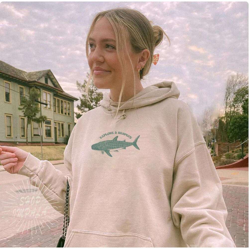 Person Sweatshirt For Women Ocean Whale Shark Manga Printed Hoodies Long Sleeves Comfortable Fleece Loose Streetwear