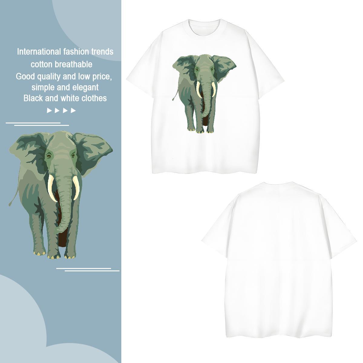 Classic T-Shirts for Men Elephant Breathable Short Sleeve Hip Hop Anime Print 230g Cotton Tshirts Designer Fashion Tee Shirt
