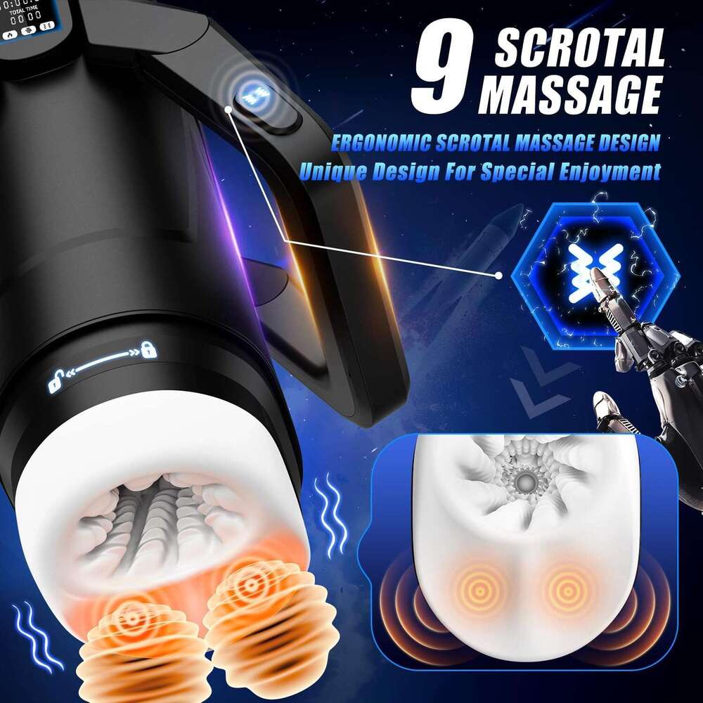 Men's automatic male sexual toy - male sexual toy, 9 thrust and 9 vibration and wing shaped handle design, with LCD display pump, pocket genital 