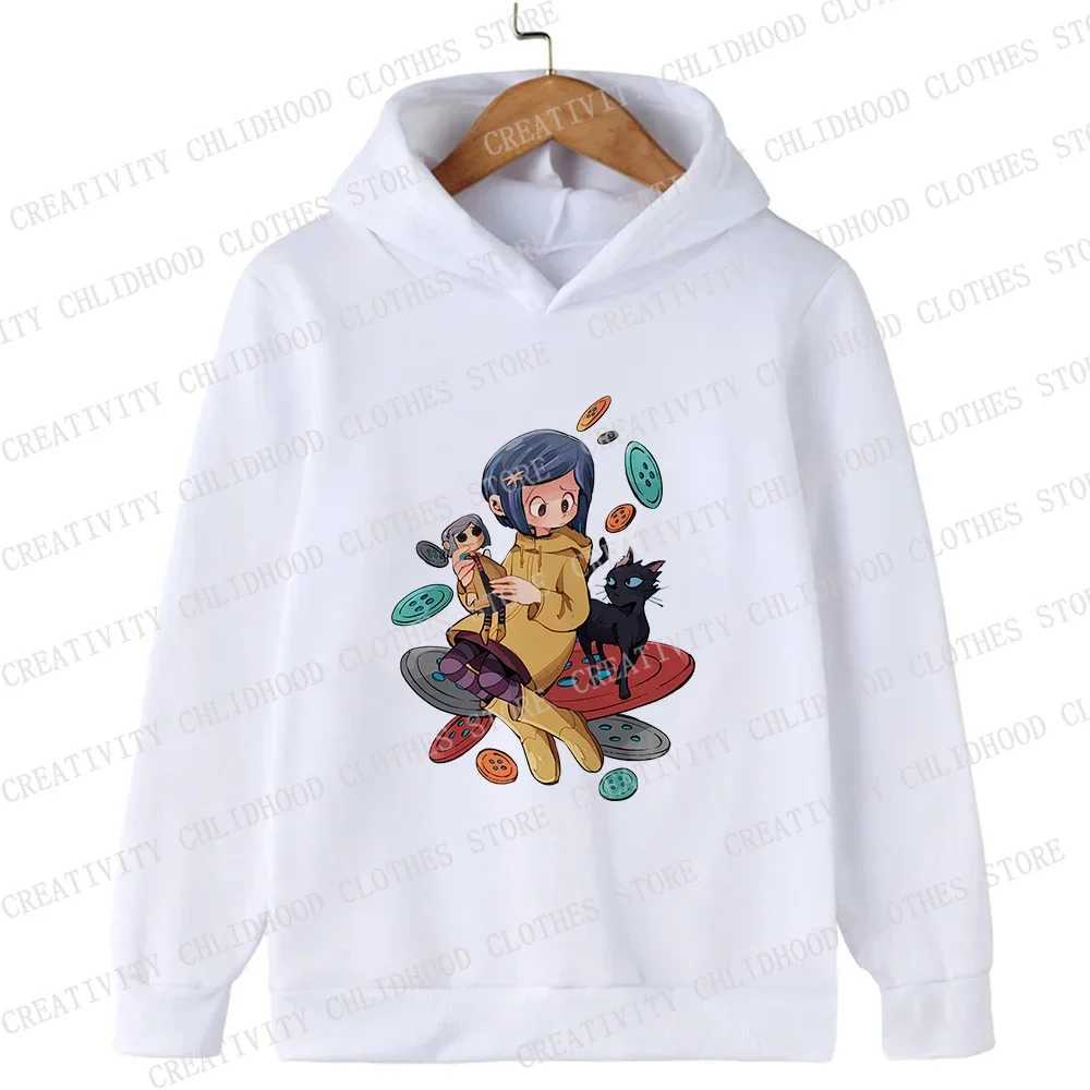 Coraline Children Hoodies Girl Boy Kids Movie Kawaii Pullover Fashion Cartoons Casual Clothes Kid Tops SweatshirtsY240814