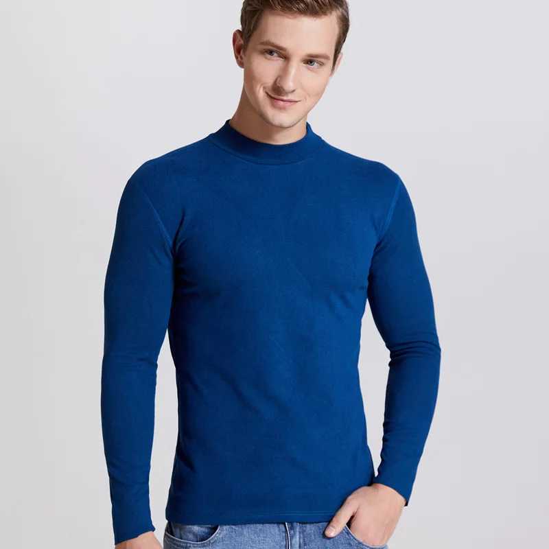 Winter Warm Half High Collar Fashion Thermal Underwear Men Mock Neck Basic Plain T-shirt Blouse Pullover Long Sleeve Top FashionM240814