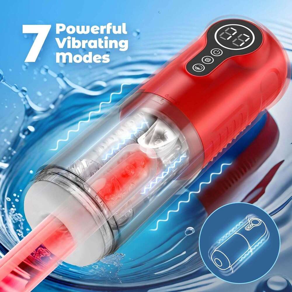Automatic men's cup adult toy - sex toy pocket cat hands-free massager 3D realistic sleeve men's vibrator with 7 thrust rotation and vibrati