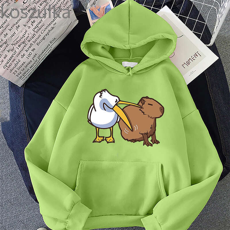 Cartoon Kawaii Capybara Print Women Hoodies Casual Long Sleeve Plus Size Sweatshirts Haruku Female Autumn Winter Warm Pullover