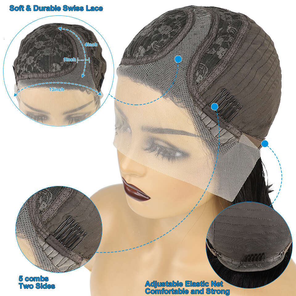 Short Side Part Bone Straight Human Hair Wigs Asymmetrical Bob Lace Wig For Women Brazilian Perruque Cheveux Humain