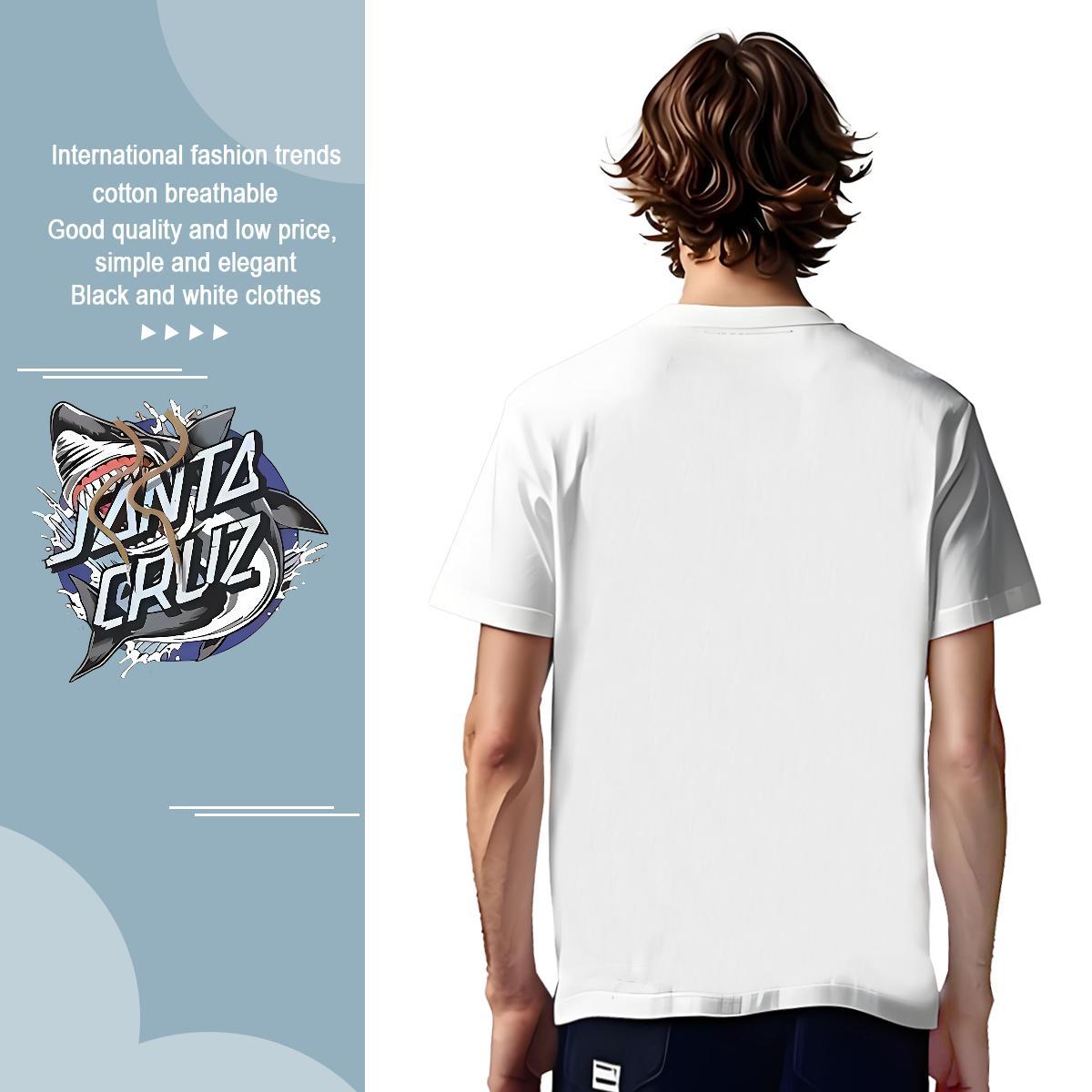 Classic T Shirts Men shark Breathable Crew Neck Sport Oversized 230g Pure Cotton Men Tshirts 2024 New Tees