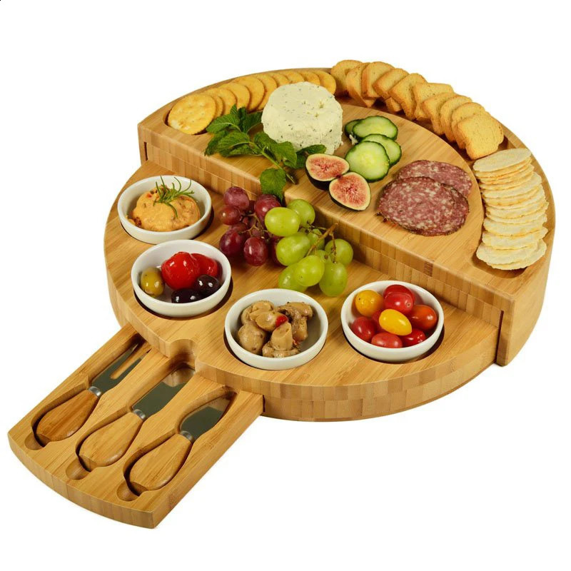 1 set of cheese board cutter set with sliding drawer cooking tools slicer fork spoon cutter for kitchen storage 240812