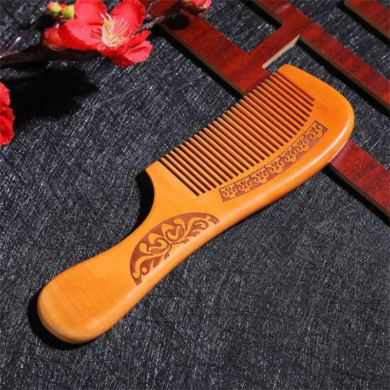 1-8 pieces of natural carved peach wood comb thick wood comb curly massage hair comb anti-static sandalwood hair comb W240813
