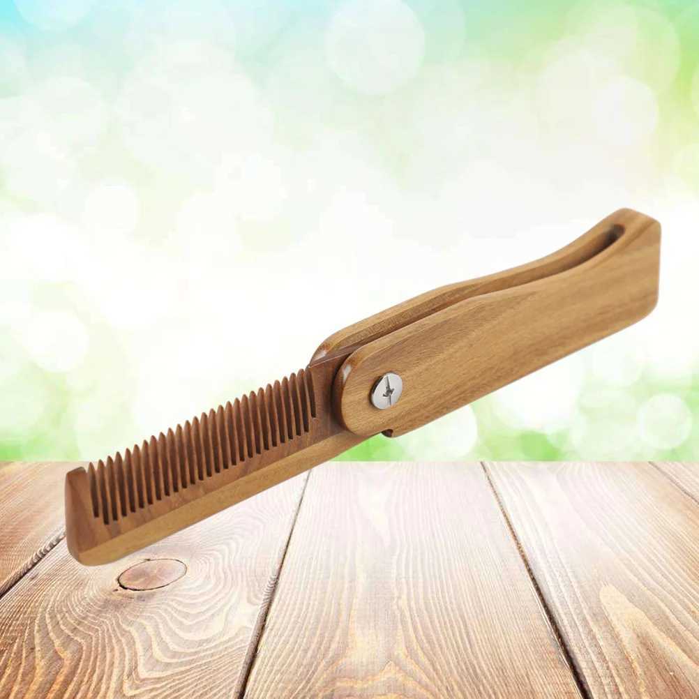 Folding green sandalwood comb anti-static wooden hair comb natural green sandalwood comb for hair care and massage W240813