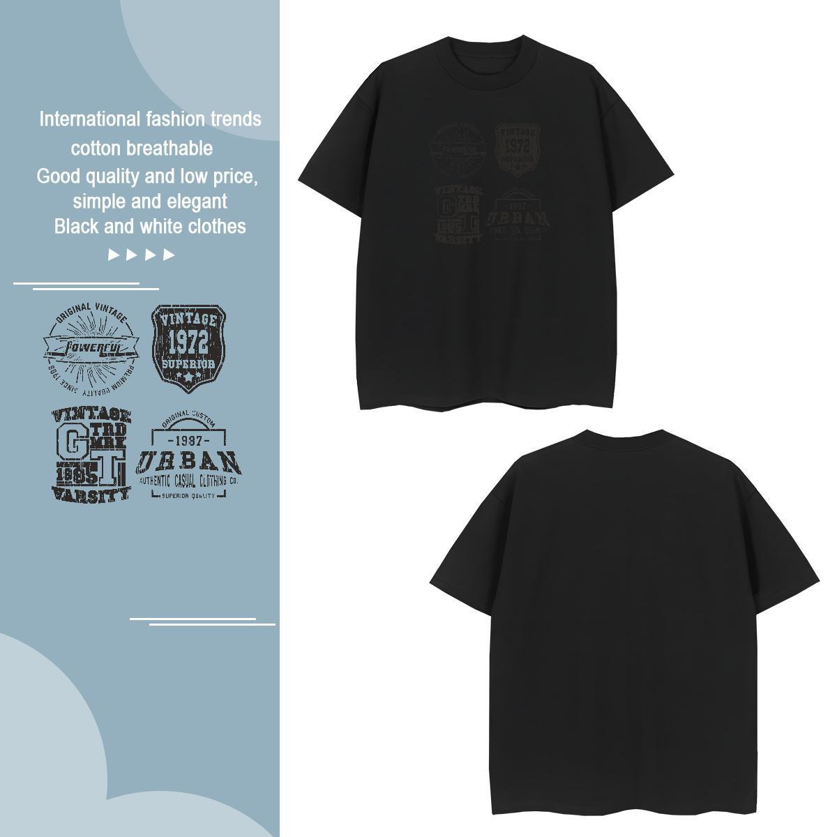 Loose Fit letter T-Shirts Casual Daily Wear Couples T Shirts 230g Pure Cotton 2024 Summer Round Neck Short Sleeve Black Oversized Tee Shirt