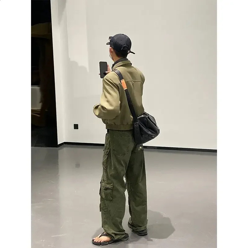 High Street Y2k Men Set Casual Loose Lapel JacketHip Hop Multi Pocket Overalls 2-piece Spring Autumn Fashion Couple Suit Trend 240813