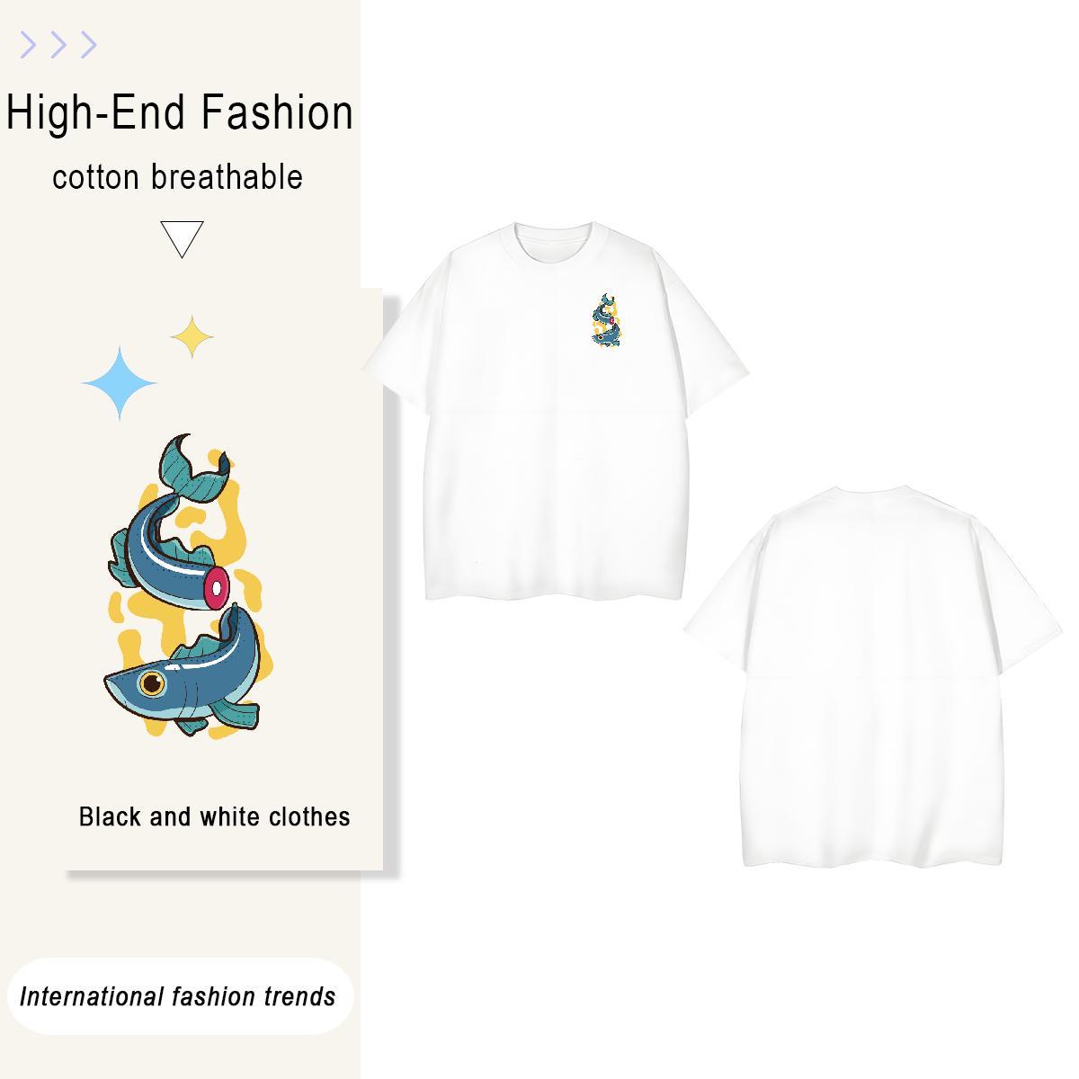 T Shirts Men 230g Pure Cotton fish Casual Daily Wear Breathable Soft DIY Anime Tshirts Factory Direct High Quality Clothings
