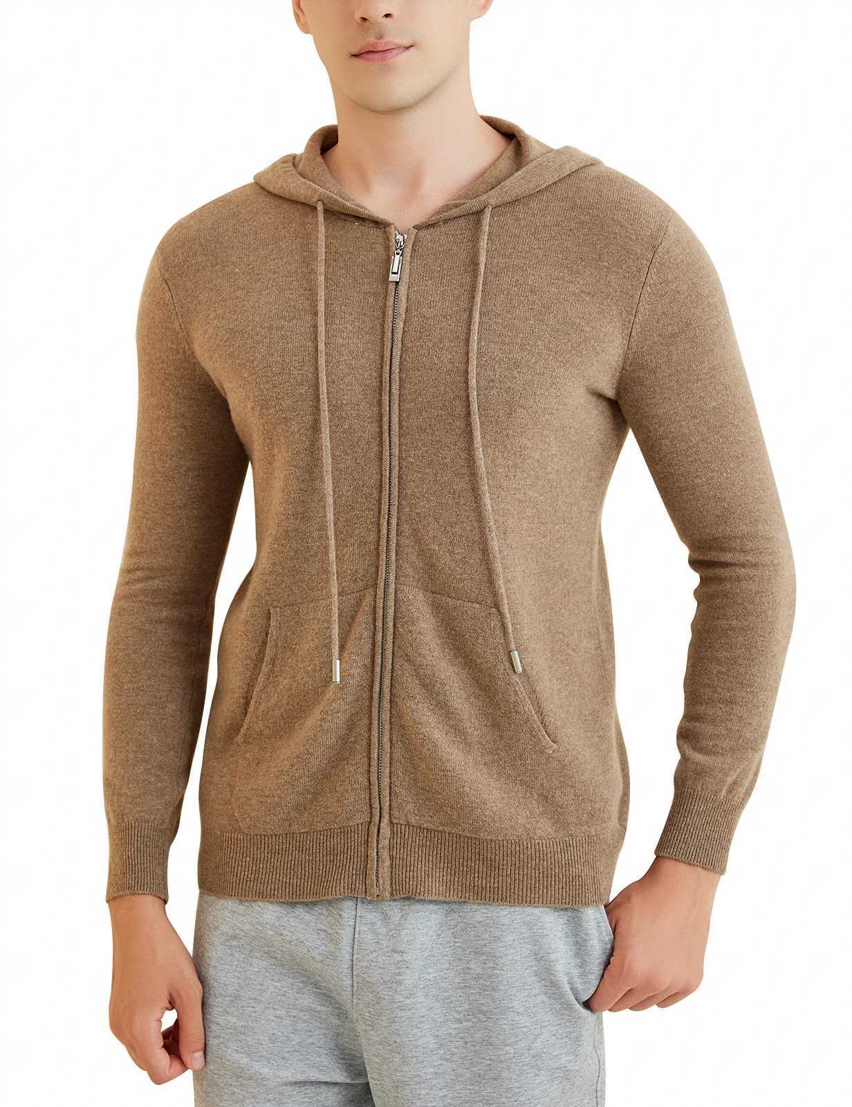 Long sleeved sweater mens cardigan hooded sweatshirt 100% Merino wool 2023 autumn and winter warm long sleeved zipper sweatshirt hooded jacketW240729