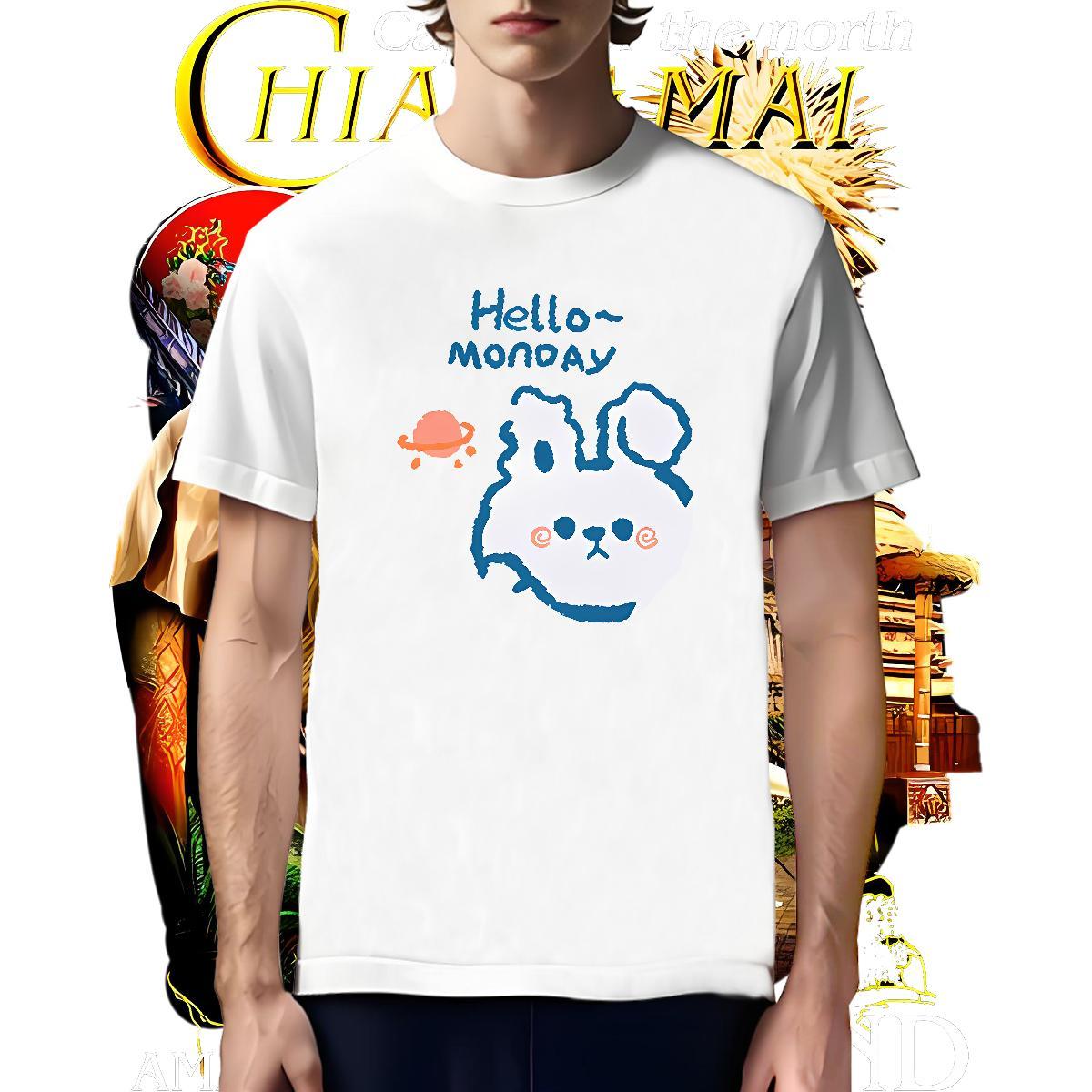 Classic Man T Shirts rabbit Short Sleeve O-Neck Sport Cartoon Print 100% Cotton 230g Tshirts Casual New Tees Shirts