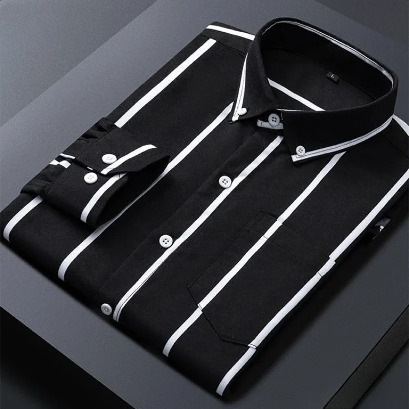 Mens Striped Shirts Formale Casual Printed Plaid Shirt Long Sleeve Slim Fit Botton Down Male Office Business Dress Shirt M-5XL 240814