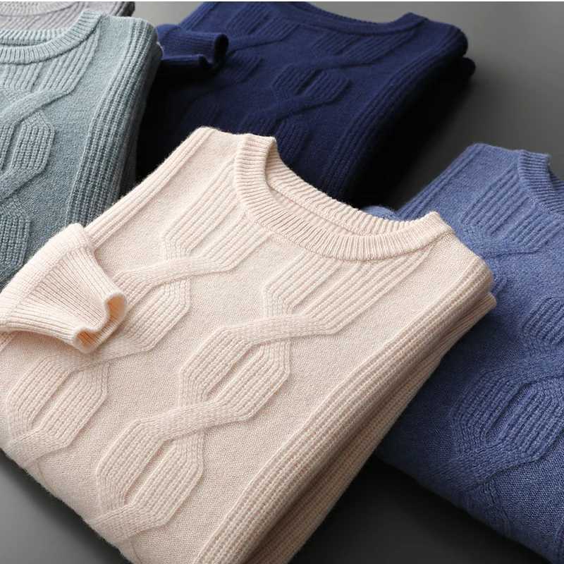 Mens 100% pure wool sweater soft O-neck casual thick zipper winter long sleeved high-quality top with 5-color jumper S-3XLW240729