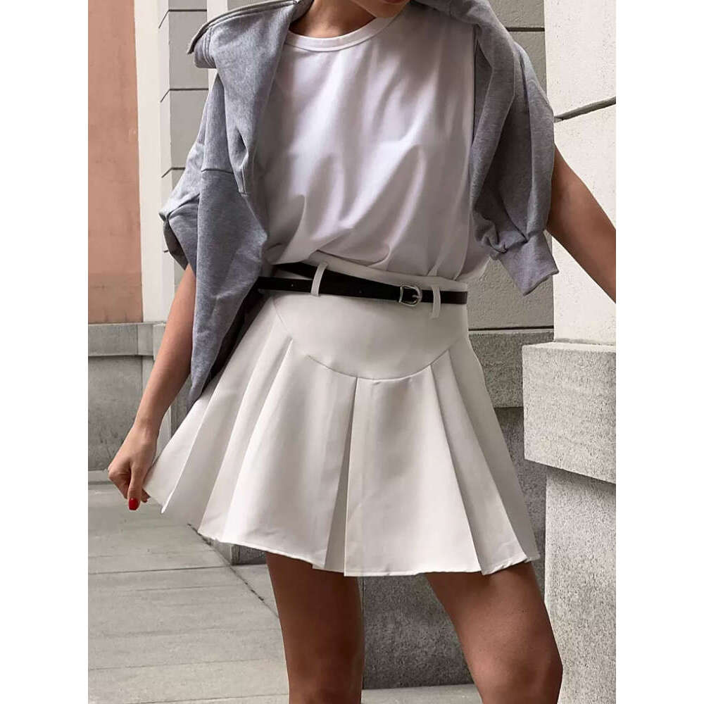 White DEEPTOWN Pleated Skort for Women Casual Streetwear High Waist A-line Elegant Mini Tennis Vintage School Skirt