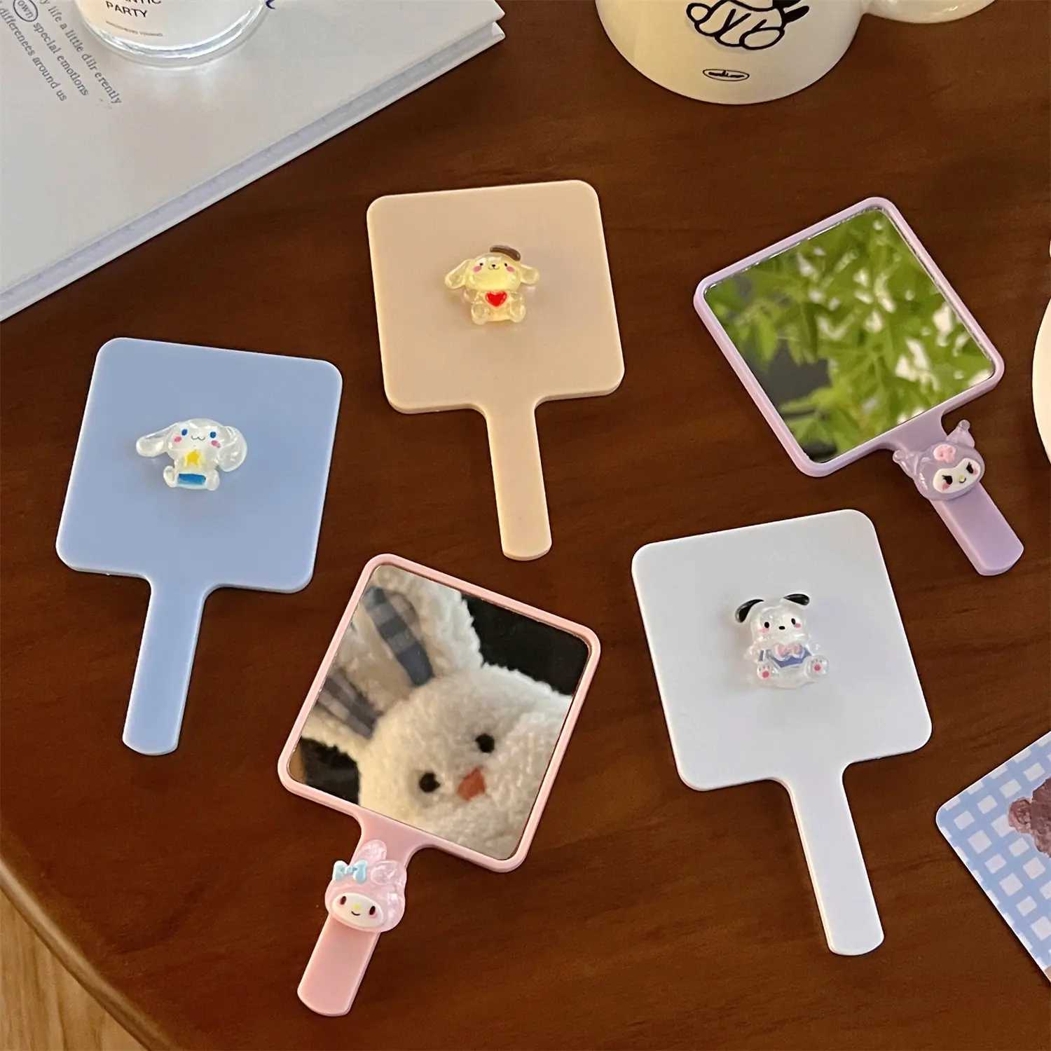 Makeup mirror handheld makeup mirror cartoon square makeup mirror with handheld mirror mini portable mirror W240813