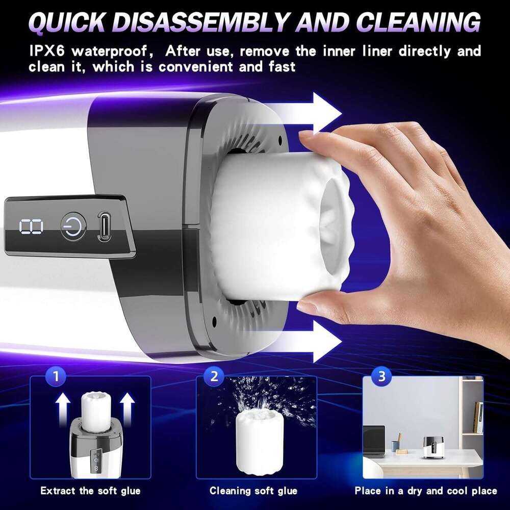 Men's Sex Toy Male Tool - Open male sex toy pocket cat massager, 7 thrust and rotation modes, used for stimulation, sex machine adult sex toy, wi