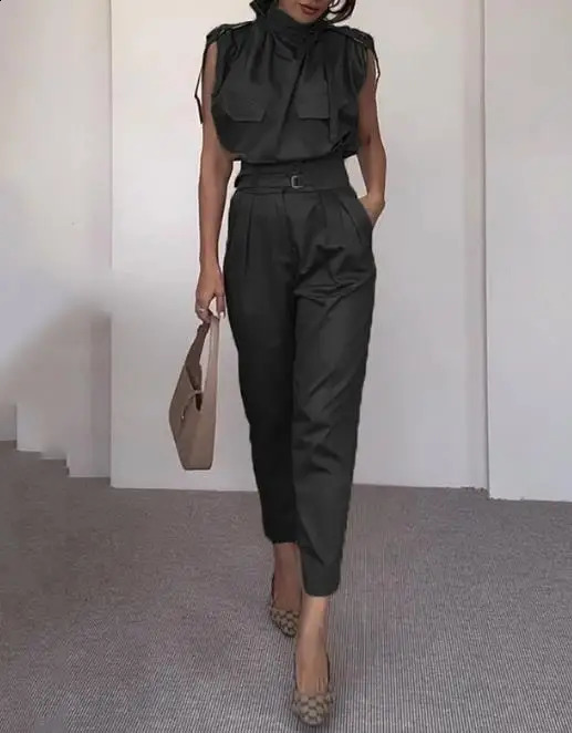 Summer Outfits for Women 2024 Two Pieces Set Fashion Casual Solid Loose Pants Two Piece Set Temperament Commuting 240813