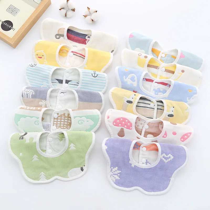 Bibs Burp Cloths New Cartoon Baby Bib Pure Cotton Baby Saliva Towel Burp Cloths Round Blue Pink Boys Girls Feeding Pocket 0-2 Years OldL4812