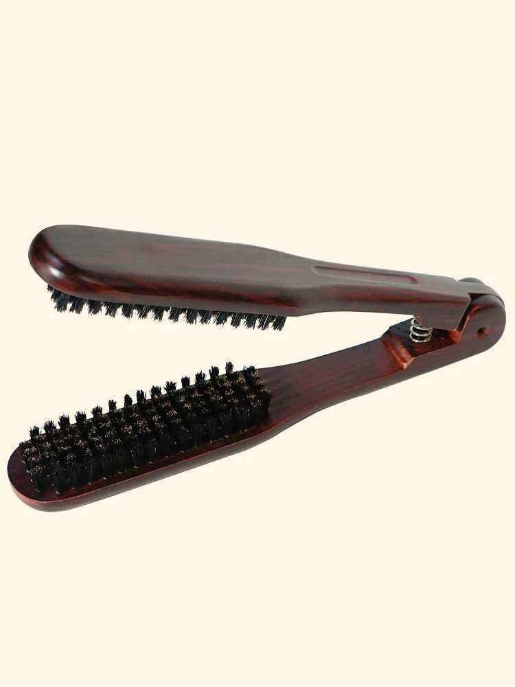 Professional straightener nylon straightener straight hair double brush V-shaped comb clip styling tool DIY W240813