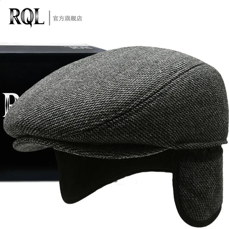 Mens warm hat winter beret coarse tweed dad wool thick earrings protection windproof refrigerated truck fishing 240812