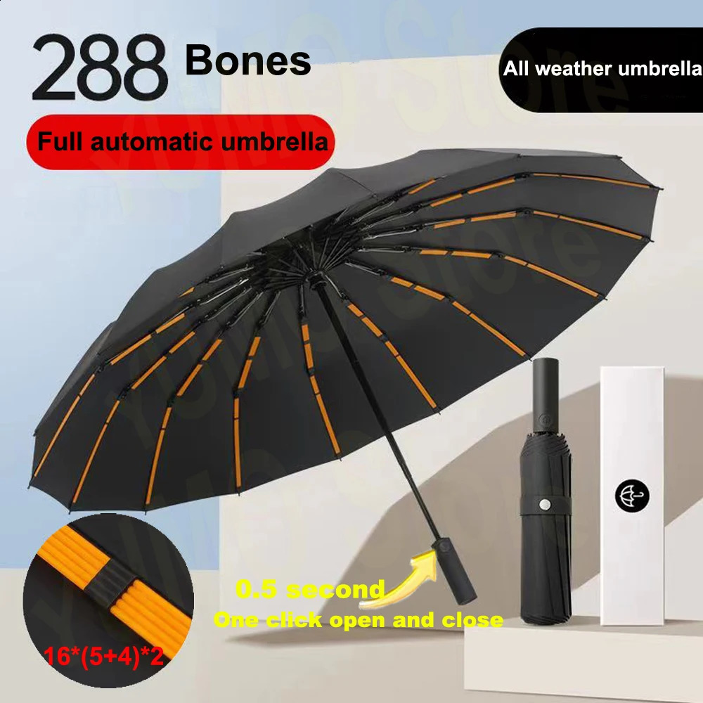 288 bone super windproof umbrella allweather largesized mens automatic business UV protection womens sunshade 240813