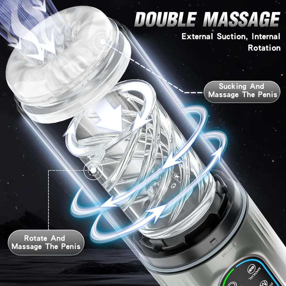 Men's automatic male sex toy - Pump adult male sex toy, 7 suction, rotation and licking modes, LED display pocket genital male massager, sex mach