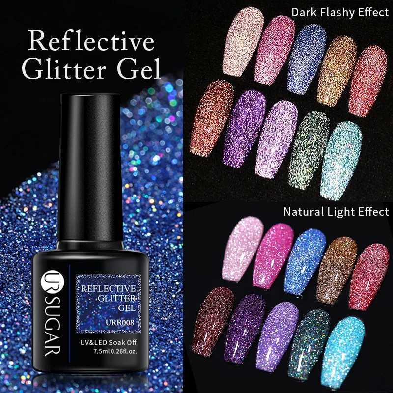 UR SUGAR 7.5ML Sparkling Reflective Glitter Gel Nail Polish Champagne Gold Sliver Manicure Semi Permanent UV Varnish Nail ArtM240814