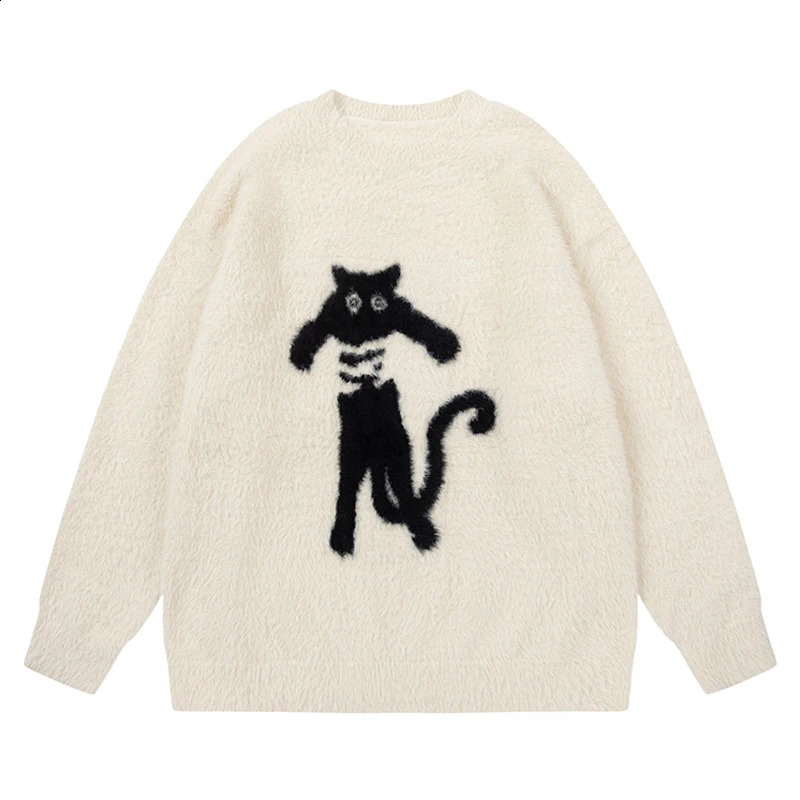Cartoon Cat Pattern Knitting Sweater Men Woman Y2k Harajuku Oversized Knitted Pullover Autumn College Knitwear Sweaters Couple 240814