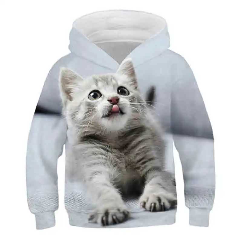 2023 New Boys Girls Cute Cat 3D Print Hoodie Children Hooded Pullover Sweatshirt Fashion Child Hoodies Kids Casual Tops ClothingY240814