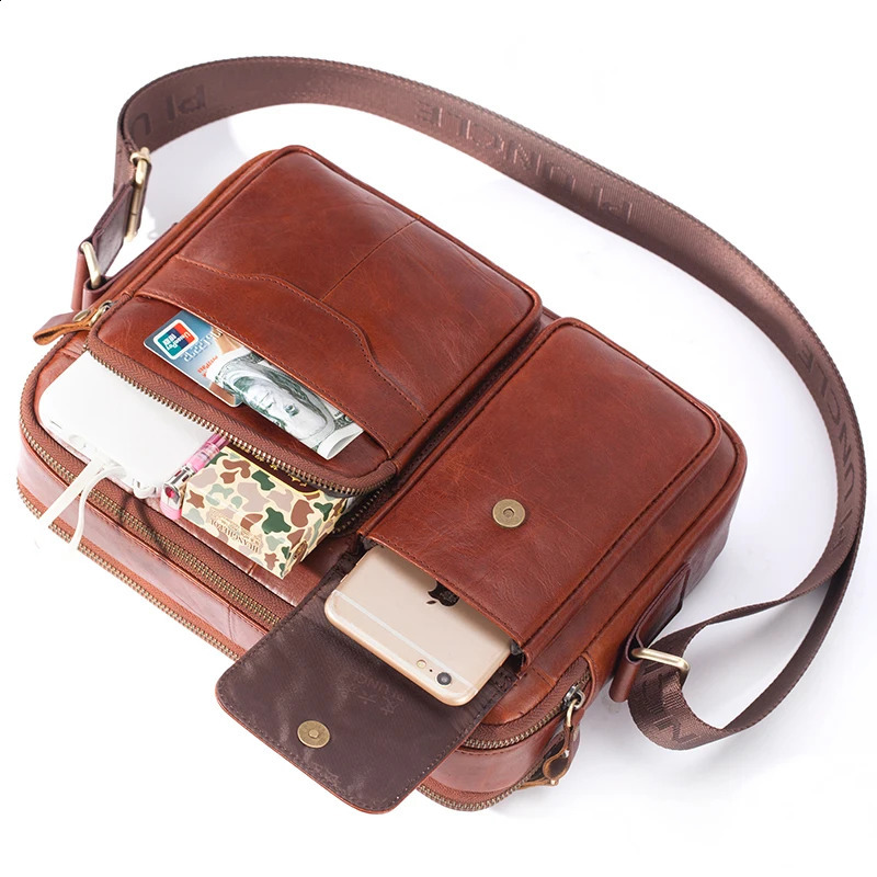 100% Genuine Leather Briefcase Men Shoulder Bag High Quality Crossbody Bags For Male Messenger Bag 9.7 Ipad Bolsas Holder Sling 240813