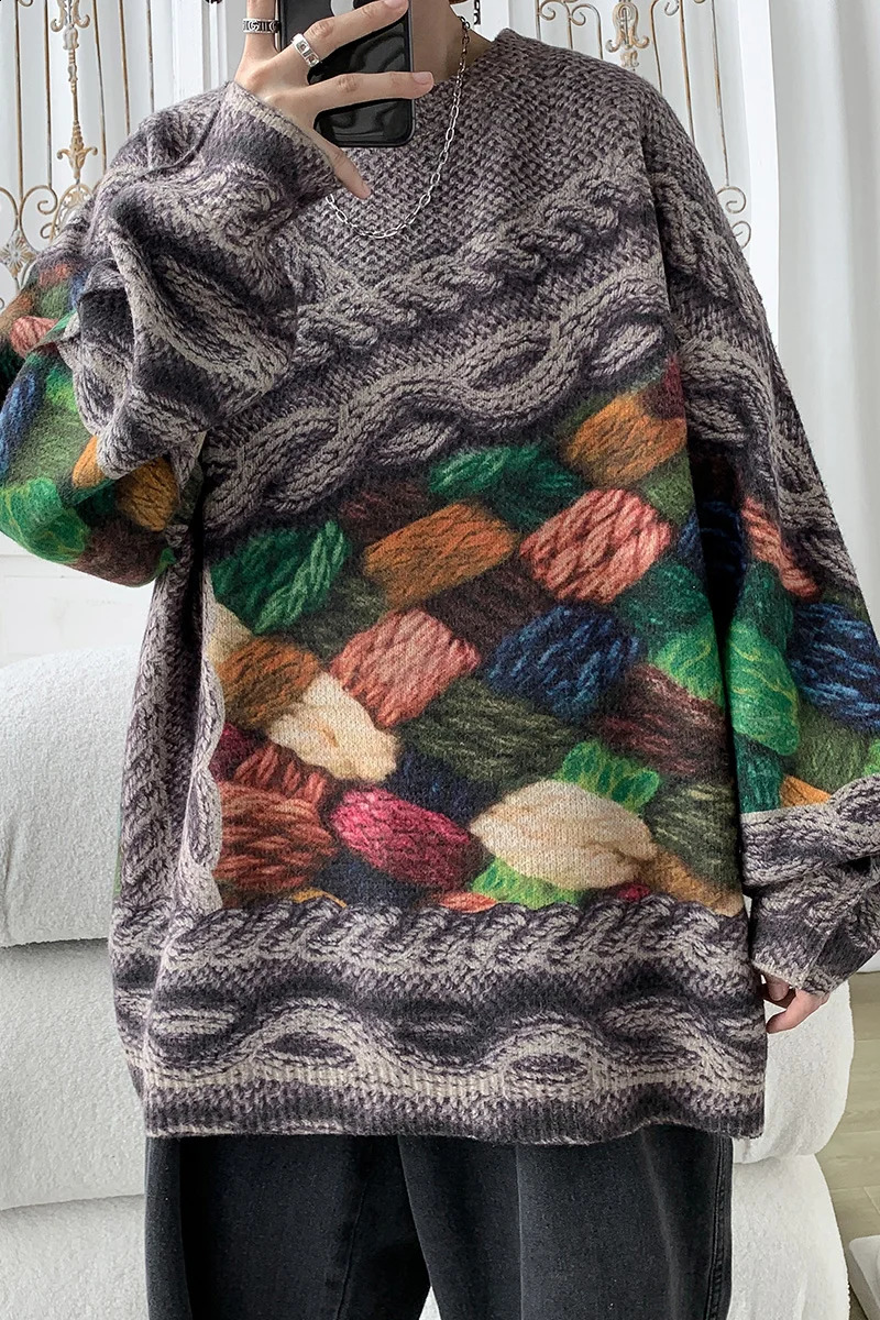 Male Jumper Harajuku Korean Clothes Printed Sweaters Pullover Knit Knitwear in Sweaters Mens Winter Sweater 240821