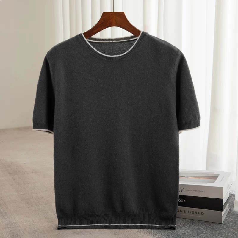 ATTYYWS selling mens O-neck short sleeved sweater T-shirt casual business knitted mens pure wool pullover sweater 240821