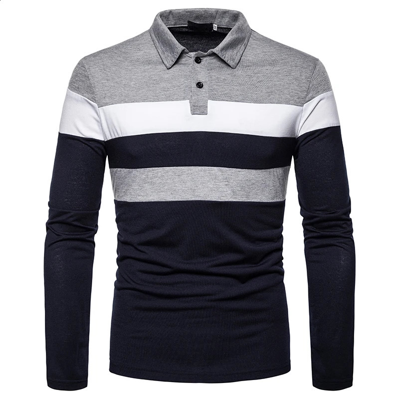 2024 Spring Autumn Mens Fashion Stripes Color Blocking Lapel Long-sleeved Bottoming Shirt Business Casual POLO Tops 240816