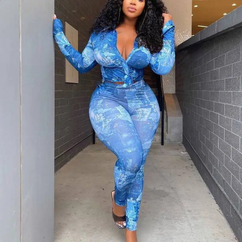 Womens printed full sleeve plus size single top pencil pants twopiece set for office women summer XL5X 240809