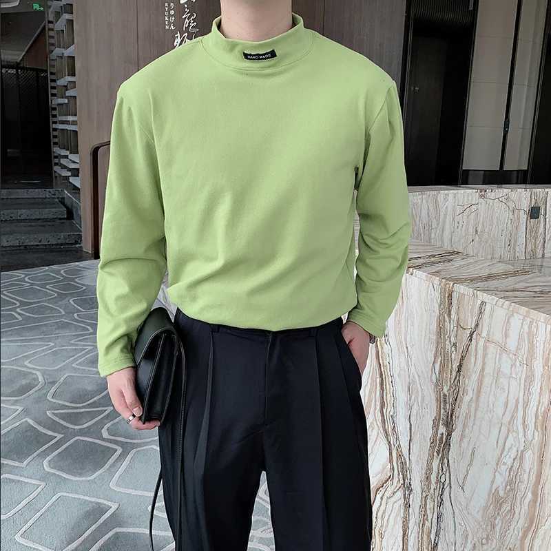 Brand Clothing Mens Spring High Quality Long Sleeve T-shirt/Male High Collar White Black Green Casual Shirts S-3XLM240814