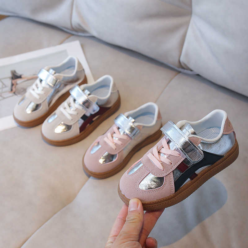 Sneakers Silver childrens moral training shoes girls shoes 2024 spring and autumn new sports shoes casual board shoes boys Forrest Gump shoes H240805