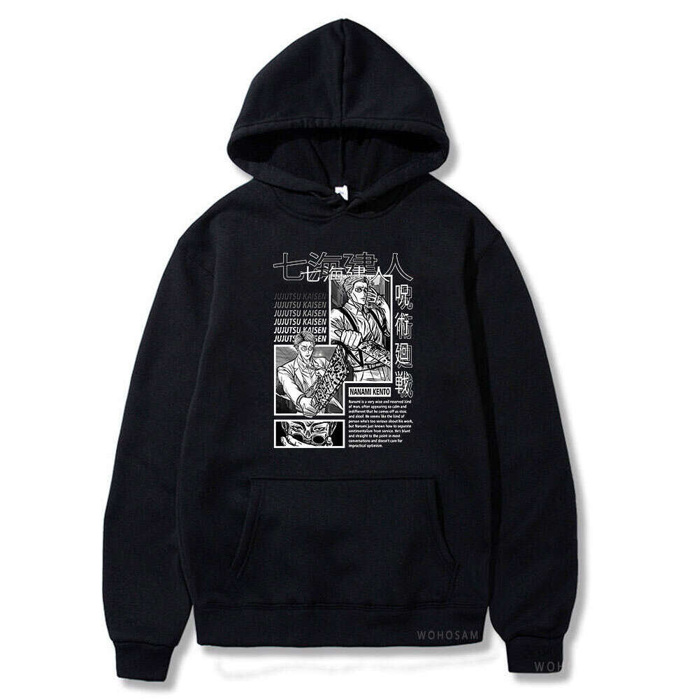 Kento Nanami Jujutsu Kaisen Print Hoodies Haruku Patchwork Men Women Plus Size Hoody Autumn Winter Fleece Hooded Sweatshirts