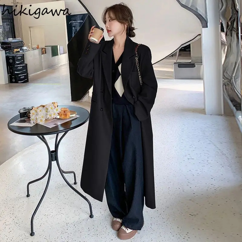 Chic Blazers for Women 2024 Ropa Mujer Temperament Solid Color Jackets Y2k Tops Streetwear Vintage Fashion Casual Long Coats 240813