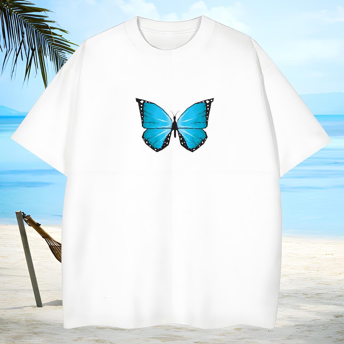 Loose Men T Shirts Butterfly Breathable Soft Casual Anime 230g Pure Cotton Tshirts Fashion Designer Clothes