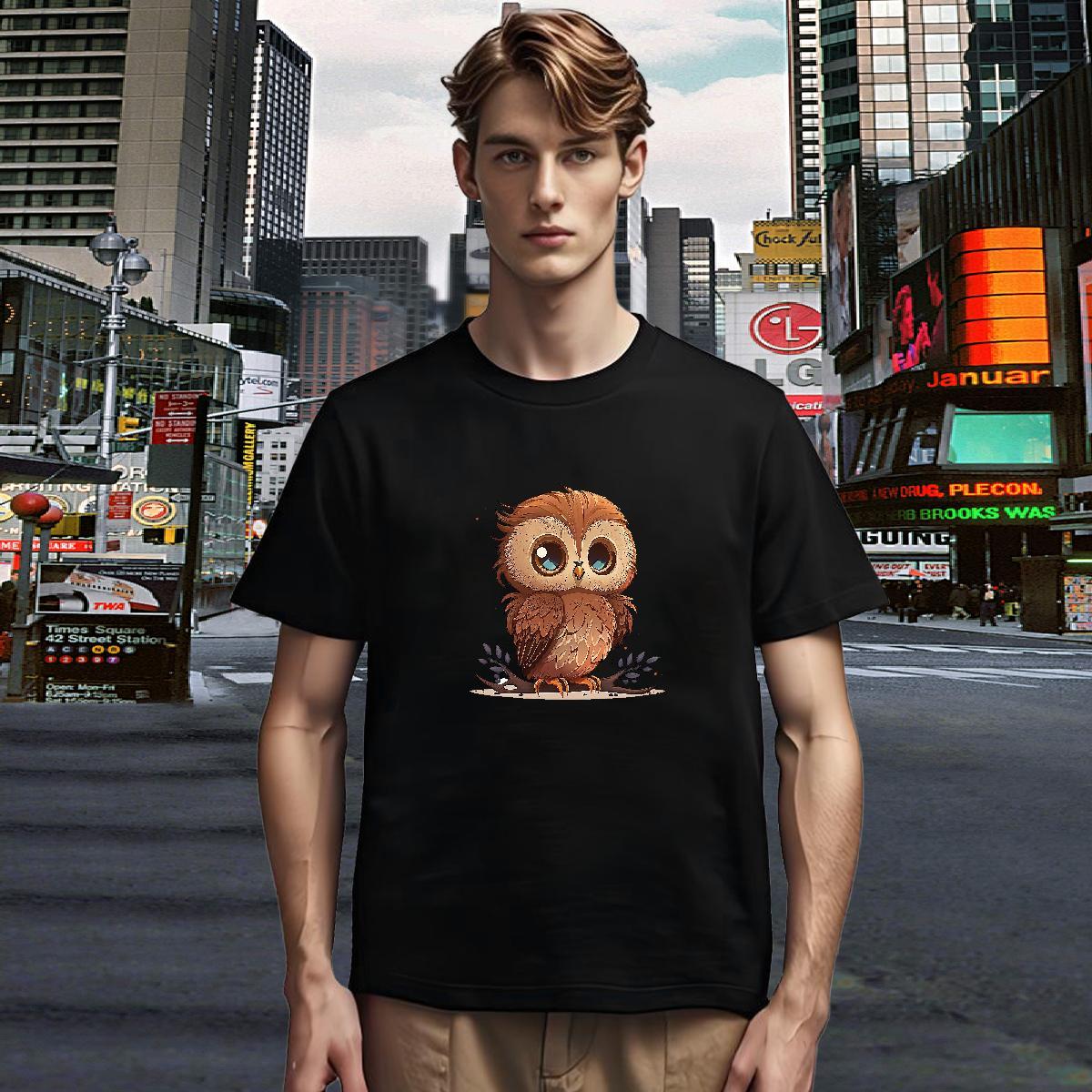 T-Shirts for Men 230g Cotton Owl Daily Wear Crew Neck Breathable Custom Printing Mens Tshirts Casual New Cool Tops