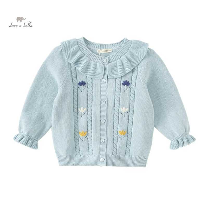 Dave Bella Childrens Girls 2024 New Autumn Fashion casual classic cute cardigan wool sweater knitted coat top pure cotton DB3241840 W240813