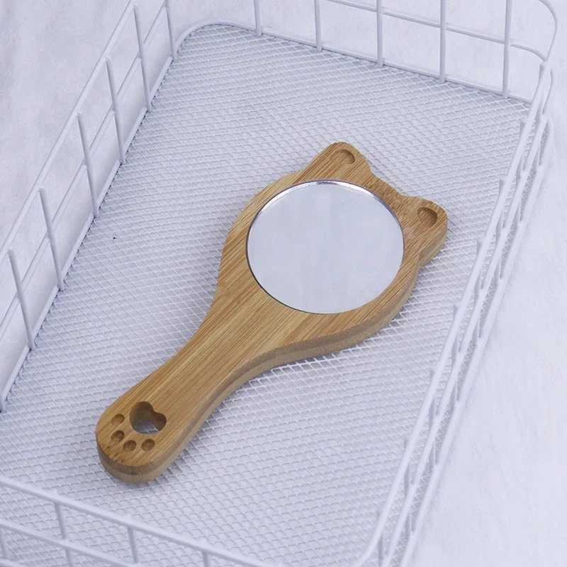 Compact Makeup Mirror Cute Cat Handheld Bamboo and Wood Makeup Mirror Portable Pocket Makeup Mirror for Women Travel W240813