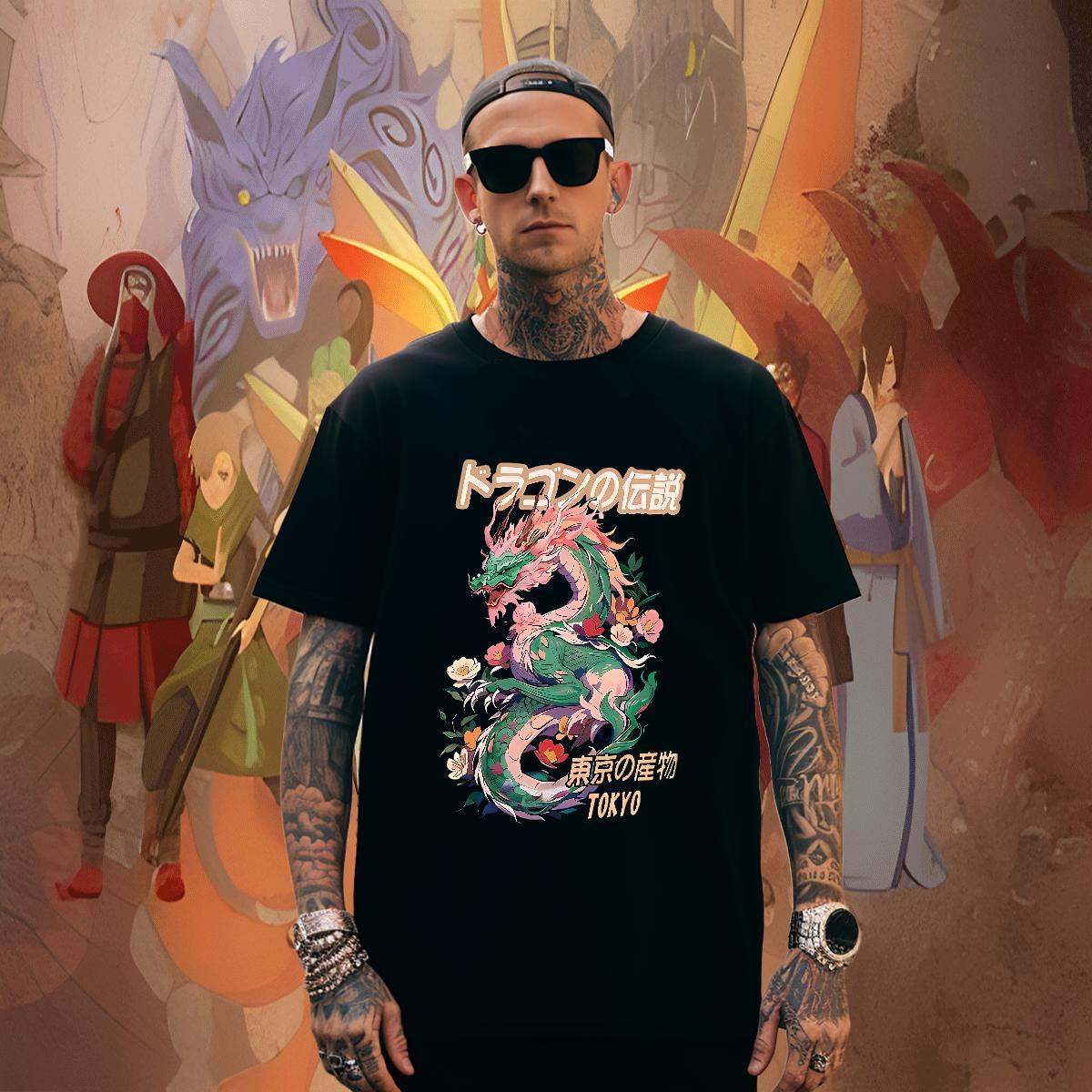 Wholesale Mens Tshirts Outdoor 230g 100% Cotton Anime Print O-Neck Short Sleeve Man T Shirts Classic Polos
