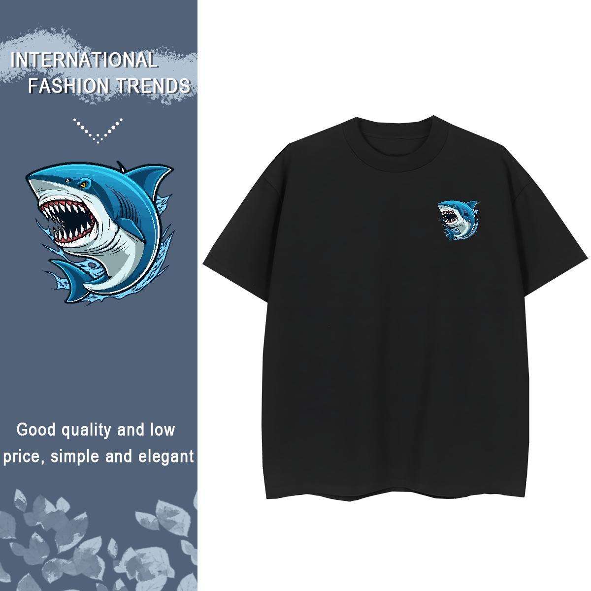 Mens T Shirts 100% Cotton 230g Shark Hip Hop Street Pure Cotton Custom Print Plus Size Couples T Shirts Fashion Designer TOP Quality Tees