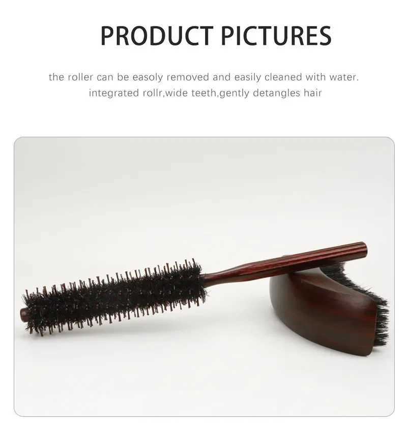 Type 3 anti-static bristle brush with wooden handle small circular brush blow dry styling brush curly hair comb W240813