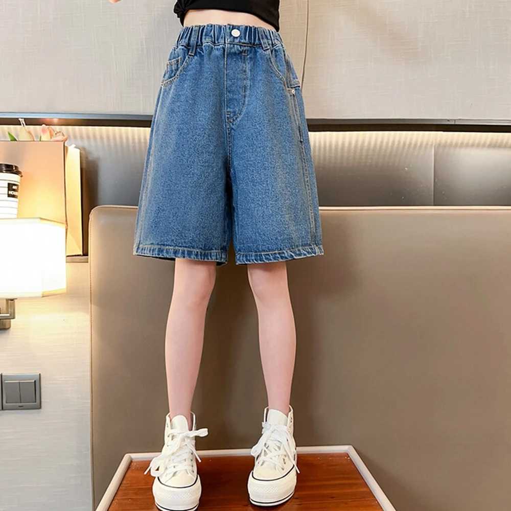 Teen girl denim shorts new summer fashion girl shorts childrens jeans girl shorts solid color girl half pants W240813