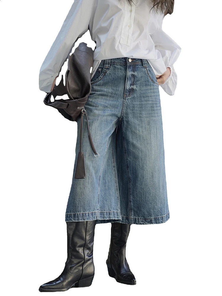 LANMREM High Waist A-line Loose Jeans For Women Straight Vintage Streetwear Solid Color Pant 2024 Spring Autumn Clothing 240813